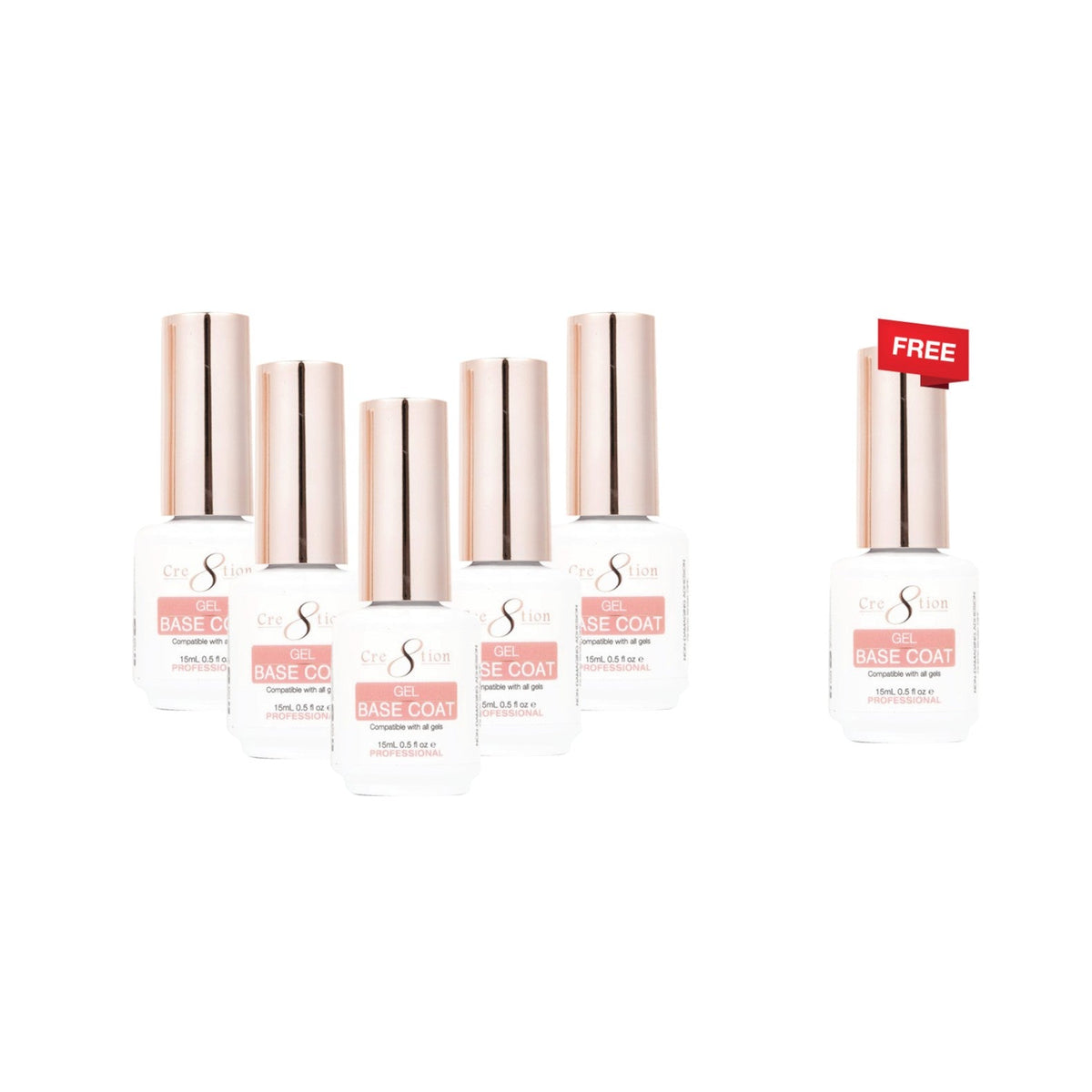 [6 Pack Bonus] Cre8tion Soak Off Gel - Base Coat 0.5oz (Compare - Buy 5 Get 1 Free)